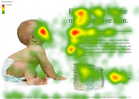 heatmap of baby looking at the text